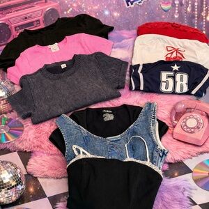 💖 Y2K Crop Top Bundle Set of 9 💿 Denim & Baby Tees